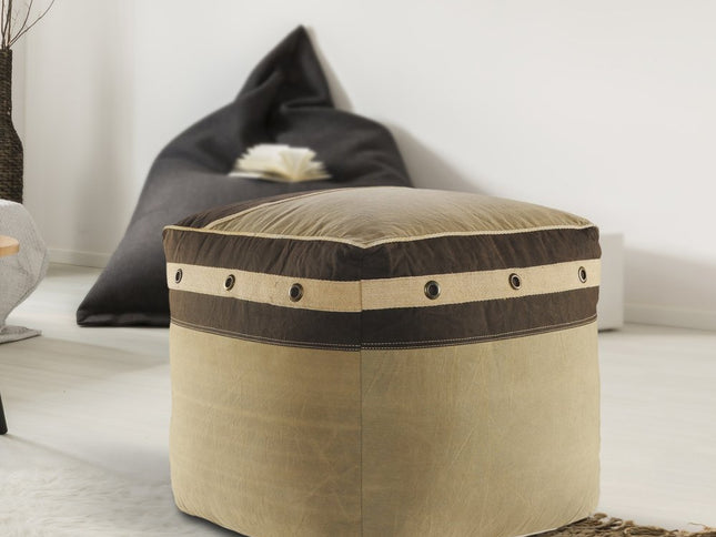 20" Brown Cotton Striped Pouf Ottoman