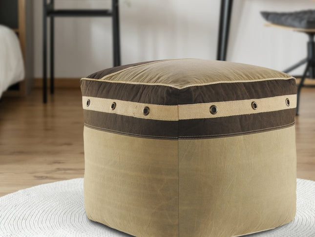 20" Brown Cotton Striped Pouf Ottoman