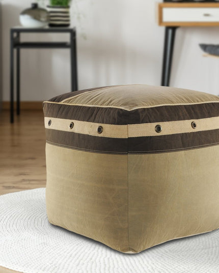 20" Brown Cotton Striped Pouf Ottoman