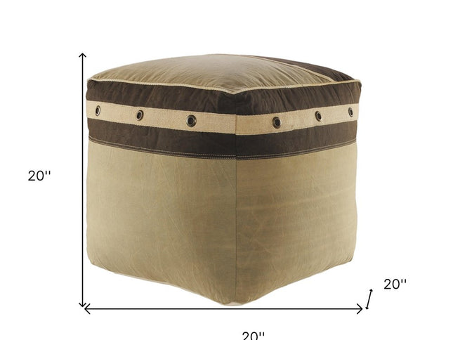 20" Brown Cotton Striped Pouf Ottoman