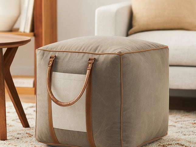 20" Gray Cotton Blend Ottoman