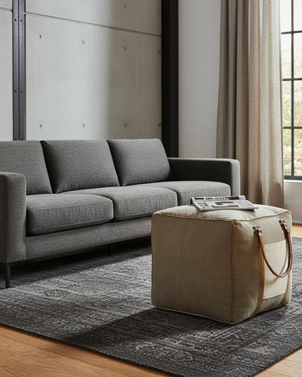 20" Gray Cotton Blend Ottoman