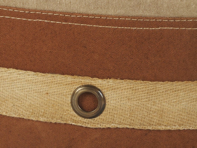 16" Tan Cotton Cylinder Striped Pouf Ottoman