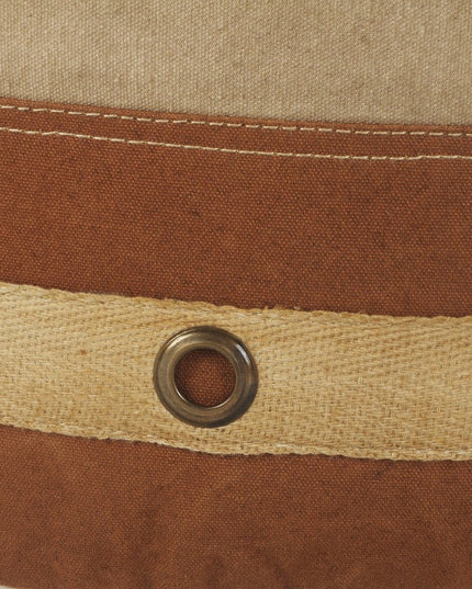 16" Tan Cotton Cylinder Striped Pouf Ottoman