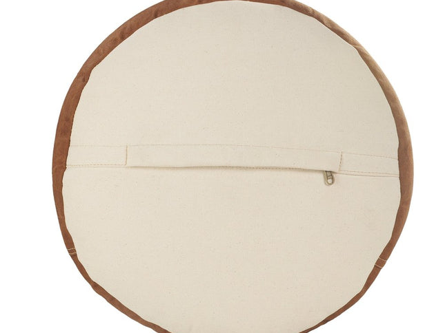 16" Tan Cotton Cylinder Striped Pouf Ottoman