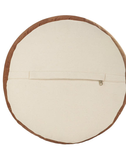 16" Tan Cotton Cylinder Striped Pouf Ottoman