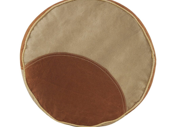 16" Tan Cotton Cylinder Striped Pouf Ottoman