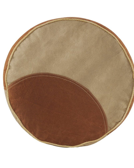 16" Tan Cotton Cylinder Striped Pouf Ottoman