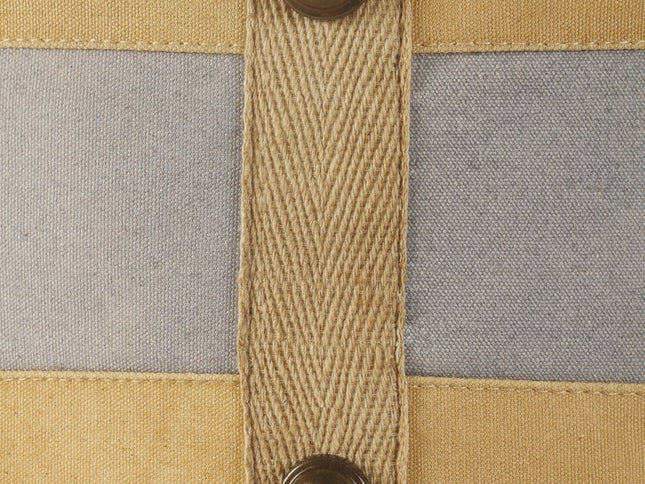 16" Tan Cotton Cylinder Striped Pouf Ottoman