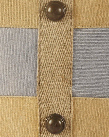 16" Tan Cotton Cylinder Striped Pouf Ottoman