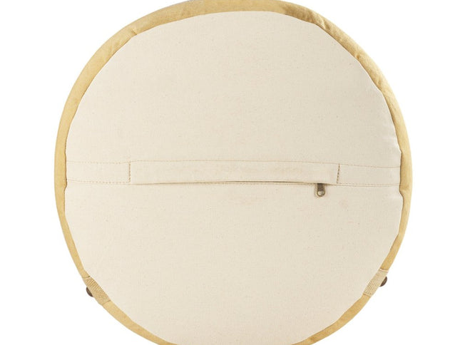 16" Tan Cotton Cylinder Striped Pouf Ottoman