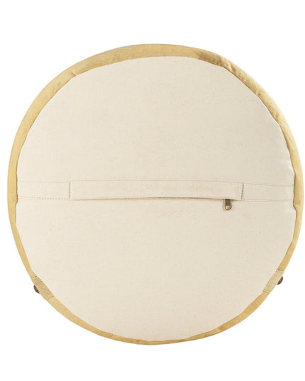 16" Tan Cotton Cylinder Striped Pouf Ottoman