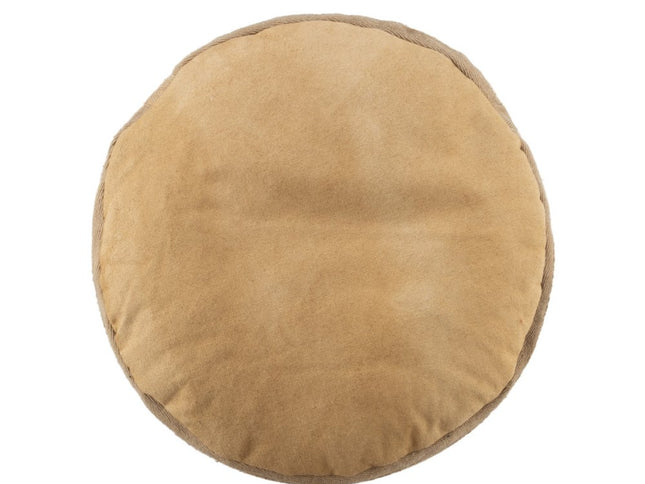 16" Tan Cotton Cylinder Striped Pouf Ottoman