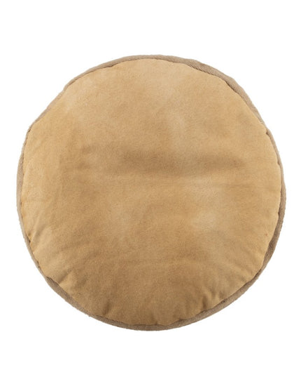 16" Tan Cotton Cylinder Striped Pouf Ottoman