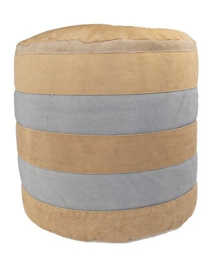 16" Tan Cotton Cylinder Striped Pouf Ottoman
