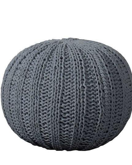 20" Blue Cotton Round Pouf Ottoman