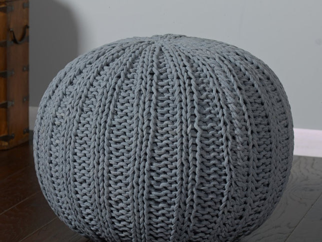 20" Blue Cotton Round Pouf Ottoman