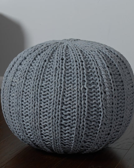 20" Blue Cotton Round Pouf Ottoman