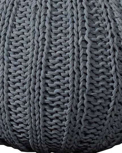 20" Blue Cotton Round Pouf Ottoman