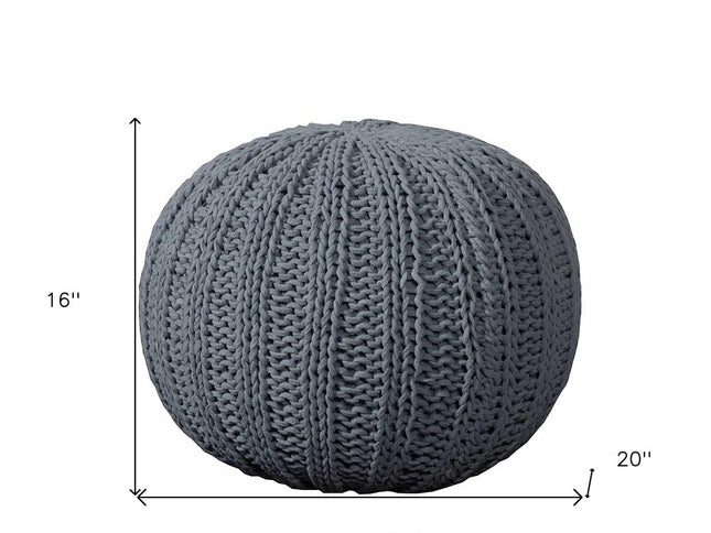 20" Blue Cotton Round Pouf Ottoman