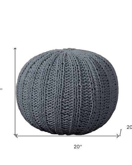 20" Blue Cotton Round Pouf Ottoman