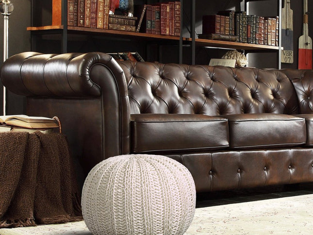 20" Blue Cotton Round Pouf Ottoman