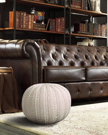 20" Blue Cotton Round Pouf Ottoman