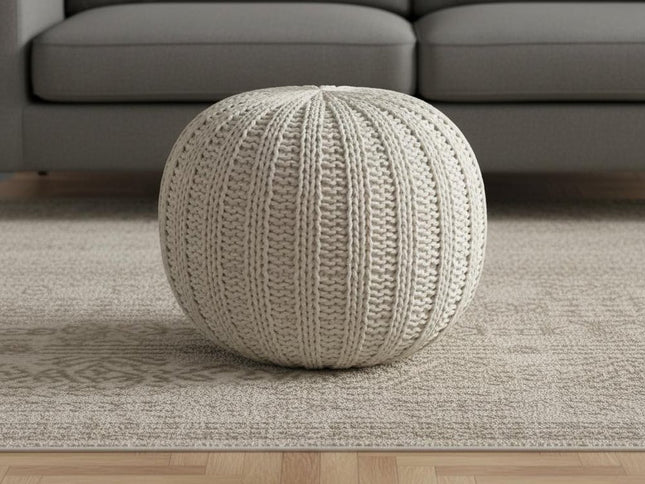 20" Blue Cotton Round Pouf Ottoman