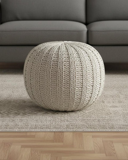 20" Blue Cotton Round Pouf Ottoman