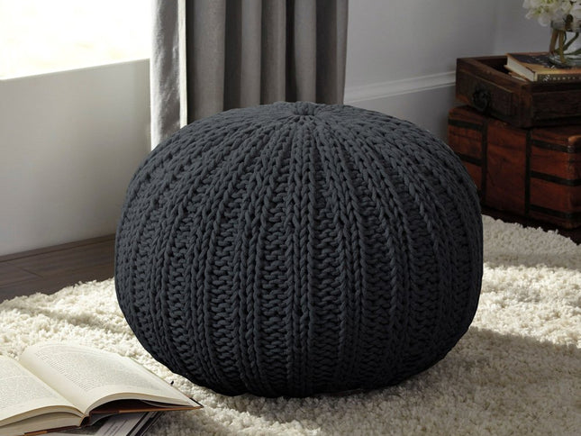 20" Blue Cotton Round Pouf Ottoman