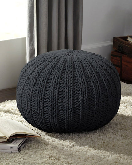 20" Blue Cotton Round Pouf Ottoman