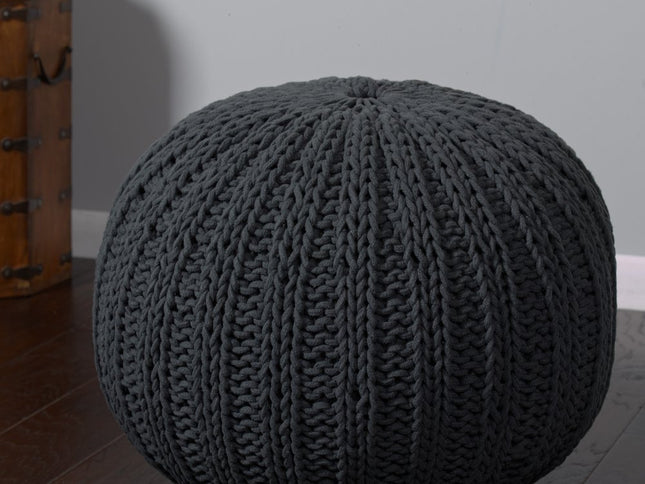 20" Blue Cotton Round Pouf Ottoman