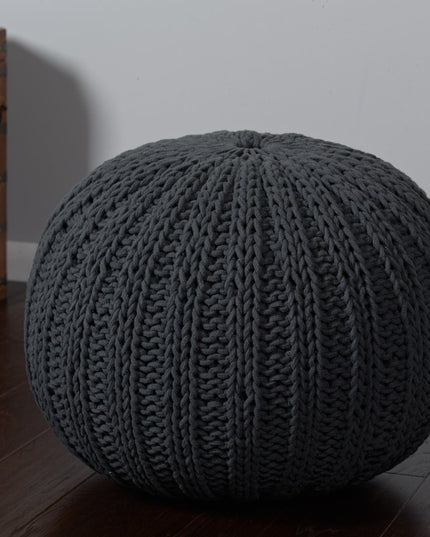 20" Blue Cotton Round Pouf Ottoman