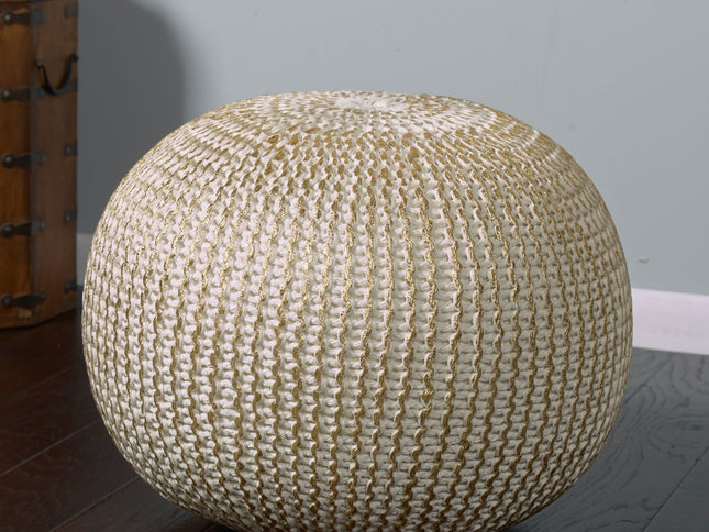 20" Gold Cotton Round Pouf Ottoman