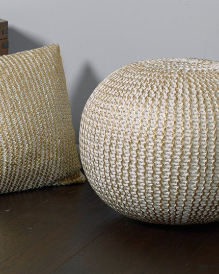 20" Gold Cotton Round Pouf Ottoman