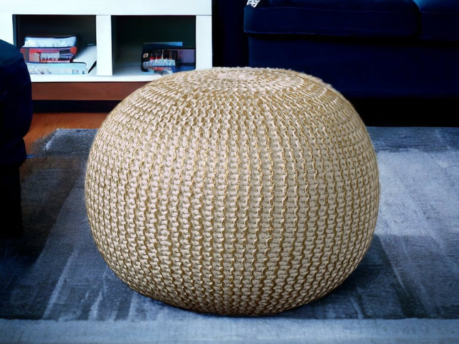20" Gold Cotton Round Pouf Ottoman