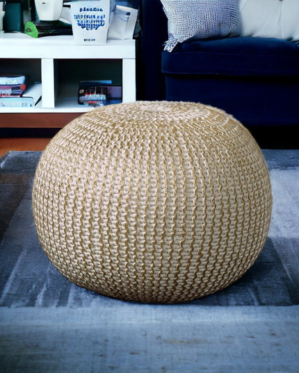 20" Gold Cotton Round Pouf Ottoman