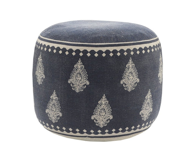 18" Blue Cotton Cylinder Paisley Pouf Ottoman