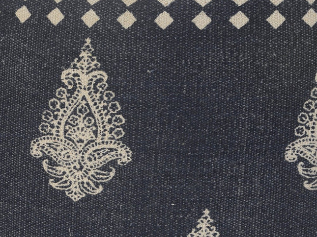 18" Blue Cotton Cylinder Paisley Pouf Ottoman