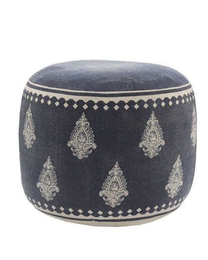 18" Blue Cotton Cylinder Paisley Pouf Ottoman