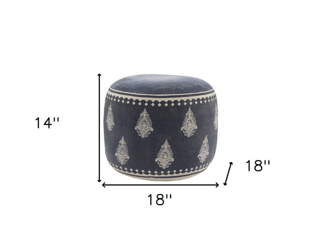 18" Blue Cotton Cylinder Paisley Pouf Ottoman