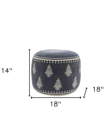 18" Blue Cotton Cylinder Paisley Pouf Ottoman