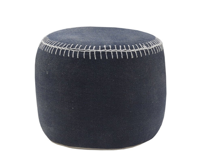 18" Blue Cotton Cylinder Striped Pouf Ottoman
