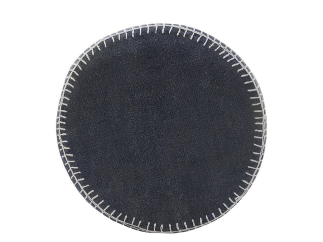 18" Blue Cotton Cylinder Striped Pouf Ottoman