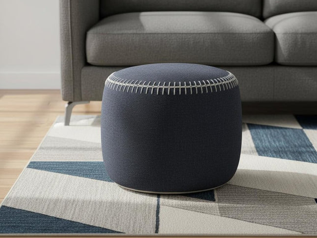18" Blue Cotton Cylinder Striped Pouf Ottoman