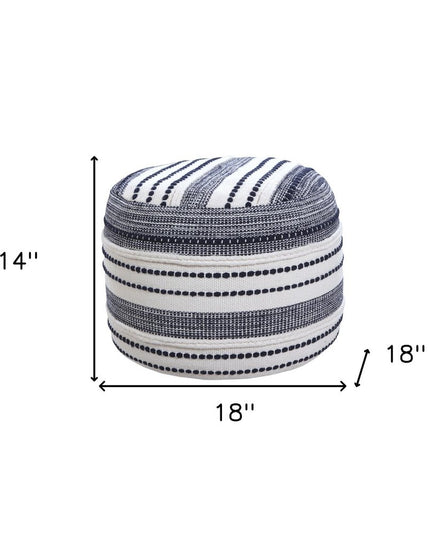 18" Blue Cotton Cylinder Striped Pouf Ottoman