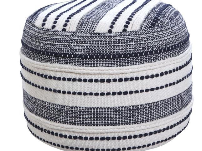 18" Blue Cotton Cylinder Striped Pouf Ottoman