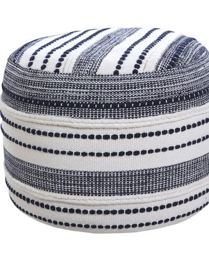 18" Blue Cotton Cylinder Striped Pouf Ottoman