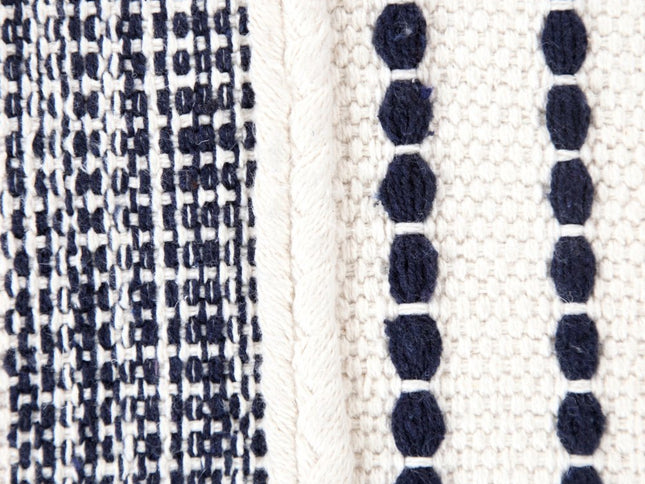 18" Blue Cotton Cylinder Striped Pouf Ottoman