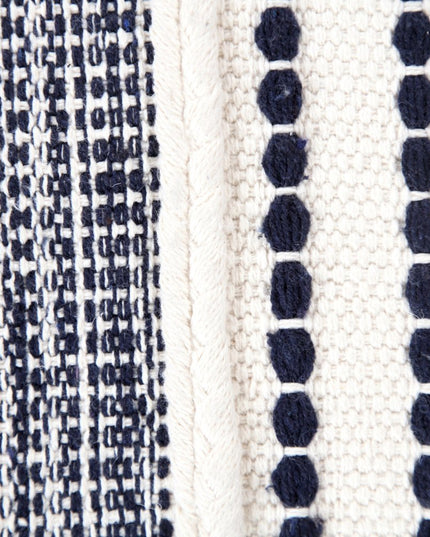 18" Blue Cotton Cylinder Striped Pouf Ottoman